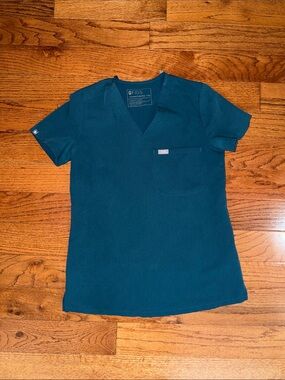 Figs Teal V-Neck Short Sleeve Scrub Top